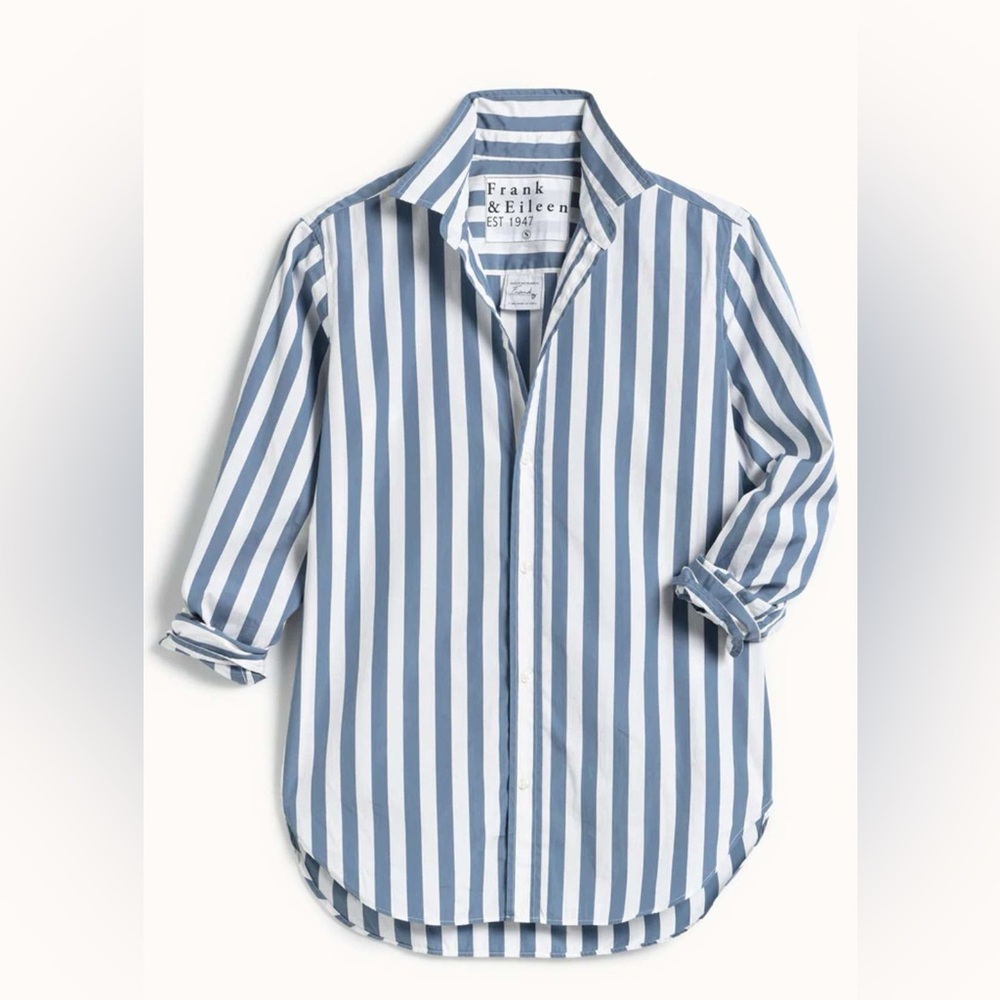 Frank & Eileen Blue and White Vertical-Stripe Button-Down Shirt - Picture 16 of 16